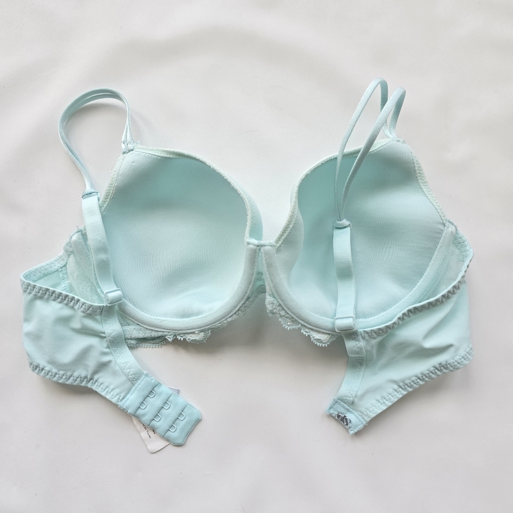 new Simone Perele Amour Plunge Underwire Bra Moulded Cups Blue Lace Size 32D - Picture 13 of 13